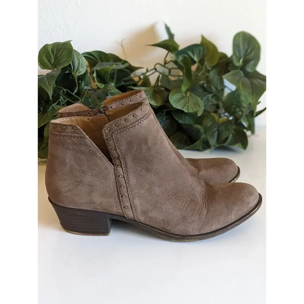 Lucky Brand Beathea Boots Ankle Leather Studded Boho Western Brown Size 7.5